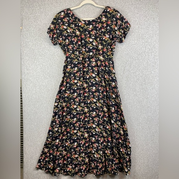 Vtg 90’s maxi dress 7/8 cinched waist clip cottagecore ditsy floral Friends - Picture 8 of 9